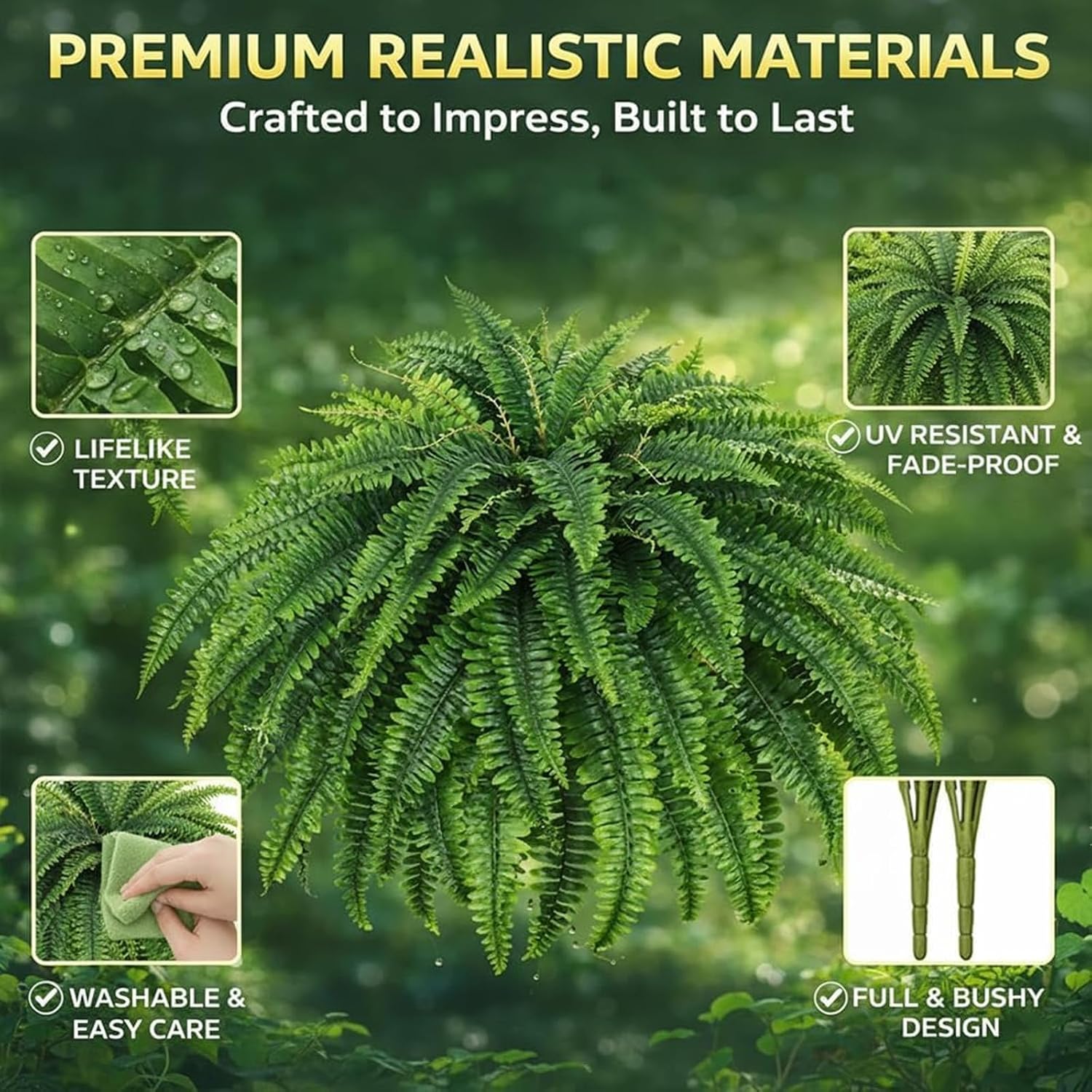 45in Ferns Artificial Plants Large, UV Resistant Artificial Ferns, Artificial Plants Outdoor, Weatherproof Faux Boston Fern Realistic Fake Plants for Porch Home Garden Patio (1, 38 Branches)